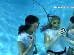 Scuba babes in wet tshirts